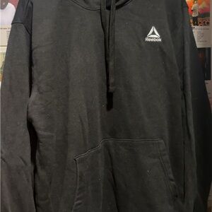 Reebok Black Sweatshirt with Drawstring Hood and Delta Logo